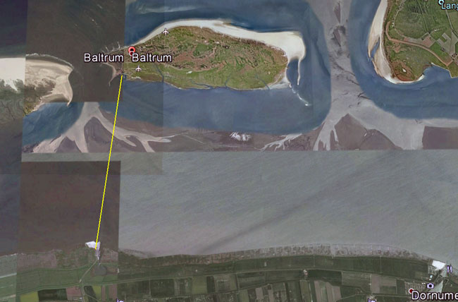 Eine Seilbahn von Neßmersiel nach Baltrum? Foto (C): google-earth