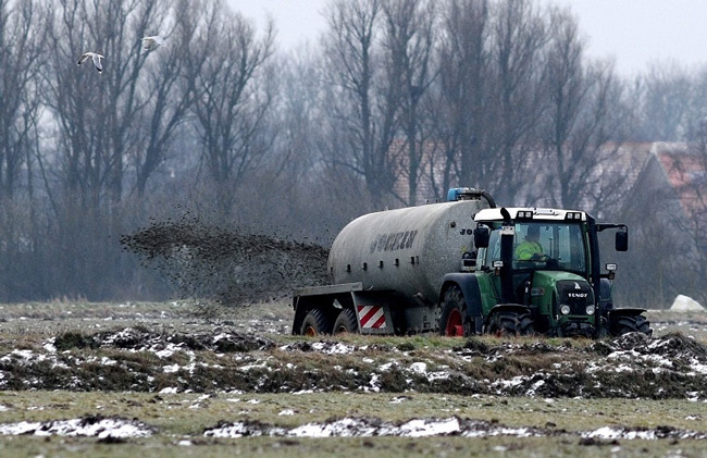 Verboten: Ausbringung von Gülle auf gefrorenem Boden, Ditzumer Hammrich/Ostfriesland, 2015 - Foto(C): Eilert Voß