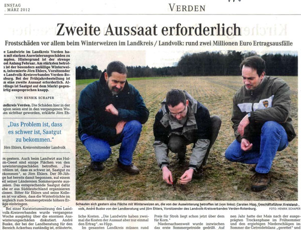 Frostschäden in den Verdener Nachrichten, 12. März 2012